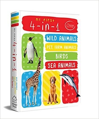 My First 4 In 1 One Wild Animals, Pet And Farm Animals, Birds, Sea Animals: Padded Board Books(Hardcover, Wonder House Books)