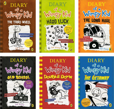 Set Of 6(Six) Books Of Diary Of Wimpy Kid By Jeff Kinney-Diary Of Wimpy Kid;the Third Wheel;hard Luck;the Long Haul;old School;double Down;the Getaway(Paperback, JEFFY KINNEY)