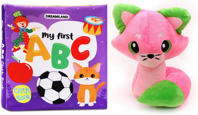 Combo Of Dreamland Baby My First Cloth Book ABC With Squeaker And Crinkle Paper Cloth Books For Toddler Kids Early Development Cloth Book And Plushkins Fox, Premium Pink & Green Soft Toy For Kids, Aged 1-10 Years, Extra Soft Stuffed Toy With Plyfibre Stuffing(Paperback, PANEL OF AUTHORS) Combo Of Dreamland Baby My First Cloth Book ABC With Squeaker And Crinkle Paper Cloth Books For Toddler Kids Early Development Cloth Book And Plushkins Fox, Premium Pink & Green Soft Toy For Kids, Aged 1-10 Years, Extra Soft Stuffed Toy With Plyfibre Stuffing(Paperback, PANEL OF AUTHORS)