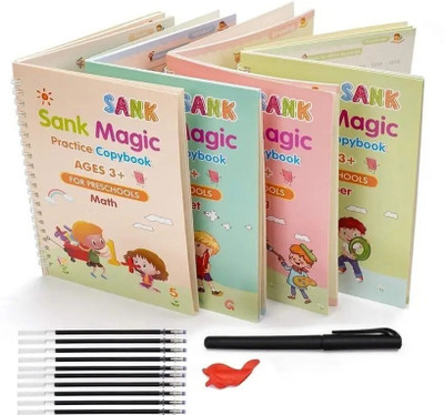 Bassonic Magic Books For Kids With 5 Refills & Erasable 4 Set Of Practicing Copy Book(Multicolor)
