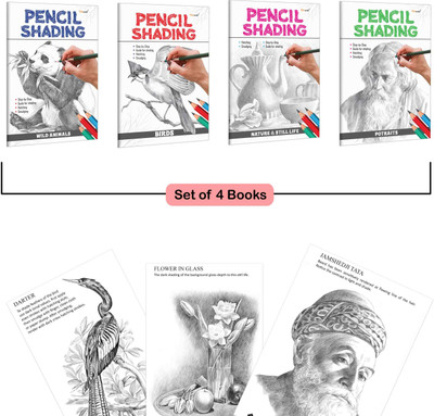 Pencil Shading - Birds, Wild Animals, Nature & Still Life And Portraits : Kids Drawing And Shading Book, Educational Art Book For Kids | Set Of 4 Pencil Shading Activity Books(Paperback, GOWOO)