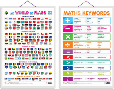 Gift Pack Of 2 My World Of Flags And MATHS KEYWORDS Charts | Wall Posters For Room Decor High Quality Paper Print With Hard Lamination (20 Inch X 30 Inch, Rolled)(Hardcover, Sahil)