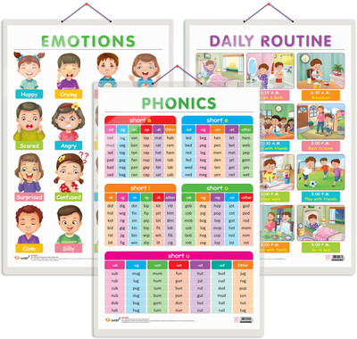 GO WOO Pack of 3 EMOTIONS, DAILY ROUTINE and PHONICS - 1 charts(Purple)