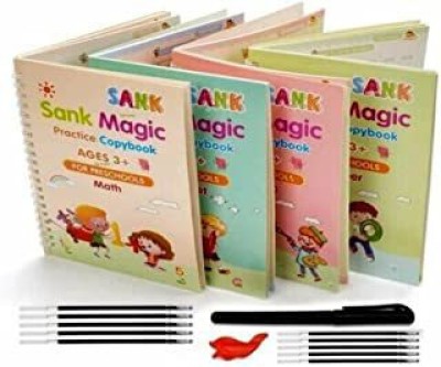 4 PCS Magic Practice Copybook For Kids, English Reusable Magical Copybook Kids, Tracing Book, Magic Calligraphy Copybook Set Practical Reusable Writing Tool Simple Hand Lettering(Paperback, RAMESHWAR)