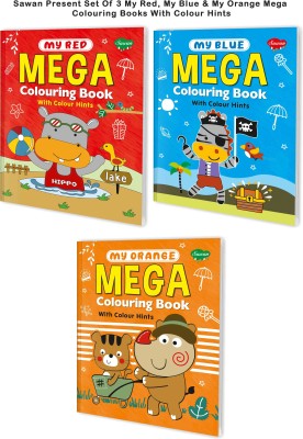 Sawan Present Set Of 3 My Red, My Blue & My Orange Mega Colouring Books With Colour Hints | Gift For Kindergarten Children(Paperback, sawan)