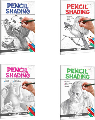 Pencil Shading - Birds, Wild Animals, Nature & Still Life And Portraits : Artistic Skills Workbook For Kids, Drawing Practice Workbook For Children | Combo Of 4 Pencil Shading Activity Books(Paperback, GOWOO)