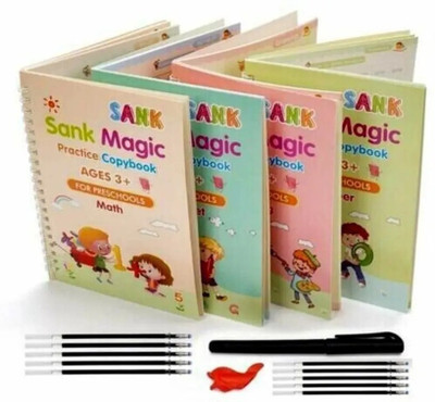 Magic Book For Kids, Sank Practice Copybook, (4 Book+10 Refill+1 Pen+1 Grip) Number Tracing Book(Spiral Bound, Sank Printing)