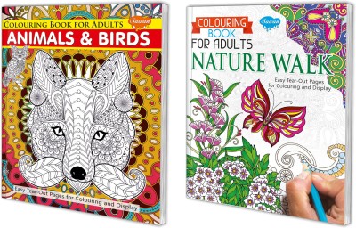 Sawan Present Set Of 2 Books | Adult Colouring Book | Colouring Book For Adults Animals & Birds Colouring Book For Adults Nature Walk(Perfect Binding, Manoj Publications Editorial Board)