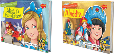 Aladdin and Alice in Wonderland World Famous Fairy Tales : Kid's popup book of fairy tales, Children's pop-up storybook, Famous fairy tales for kids | Pack of 2 pop-up books(Paperback, SAWAN)
