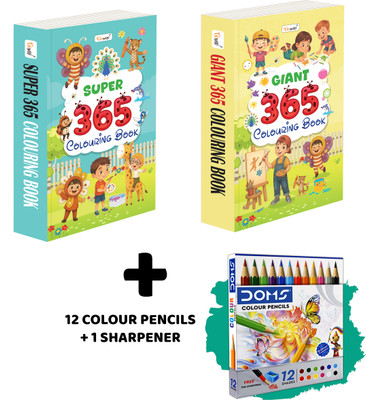 SUPER & GIANT - 365 Colouring Books And 12 Colour Pencils + 1 Sharpener :- Preschoolers Colouring Combo, Vibrant Art Book Set For Children, 365 Colouring Fun For Kids | Combo Of 2 Colouring Books(Paperback, GOWOO)