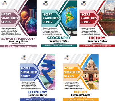 Set Of 5: History � Polity - Economy - Geography & Science And Technology NCERT Simplified Series Notes For Classes 6-12 (New) For UPSC, State PSC And Other Competitive Exams 2025(Paperback, StudyIQ Publications)