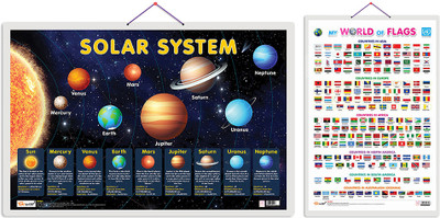 Gift Pack Of 2 Solar System And My World Of Flags Charts | Wall Posters For Room Decor High Quality Paper Print With Hard Lamination (20 Inch X 30 Inch, Rolled)(Hardcover, Sahil)