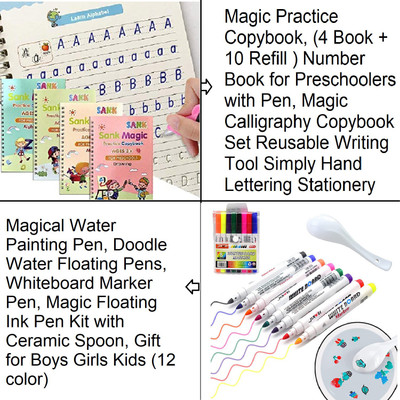 SELL NET RETAIL BUY 1PCS Magic Practice , (4 Book + 10 Refill ) Number Book For Preschoolers With Pen, Magic Calligraphy Copybook Set Reusable Writing Tool Simply Hand Lettering Stationery GET FREE 1PCS Magical Water Painting Pen, Doodle Water Floating Pens, Whiteboard Marker Pen, Magic Floating Ink