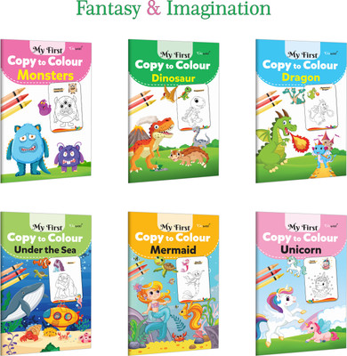 My First Copy To Colour - Monster, Dinosaur, Dragon, Under The Sea And More :- Mythical Creatures Colouring, Creative Preschool Activity, Fantasy Art Fun | Set Of 6 Books(Paperback, GOWOO)