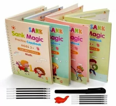 Sarvottam Sank Magic Practice Copybook, (4 BOOK + 10 REFILL+ 1 Pen +1 Grip) Number Tracing, Sank Magic Practice Copy Books For Kids(Spiral, China)