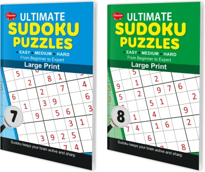 Sawan Present Set Of 2 Ultimate Sudoku Puzzles | Easy, Medium, Hard 7 & 8 ( Large Print With Answers )(Hardcover, sawan)