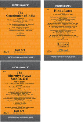Complete Acts And Amendments Manual 2024: Hindu Marriage Act, BNS, And Constitution (3 Books Set)(Paperback, Professional Ed team)