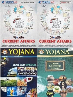 Vision IAS Current Affairs English November And December 2024 Photocopy B/W And Yojana English Magazine December January 2025 Colored Originally Published Editions(SPIRAL, VISION IAS)
