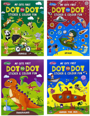 My Cute First Dot-To-Dot Sticker And Colour Fun Book For Kids – Dinosaurs, Jungle, Space & Under The Sea | Fun Learning For Ages (3-8 Years)(Paperback, AP SINHA)