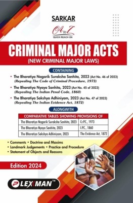 Sarkar A To Z Quick Reach On Criminal Major Acts (New Criminal Major Laws) Containing Bharatiya Nyaya Sanhita, 2023, Bharatiya Nagarik Suraksha Sanhita, 2023 & Bharatiya Sakshya Adhiniyam, 2023(Hardbound, Subrata Sarkar)