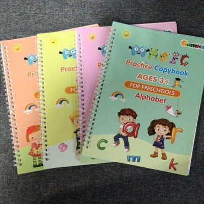 Magic New Plus-Version Reusable Practice Copybook For Kids SANK Re-Usable Magical Handwriting Workbooks Practice Copybook For Pre-School Kids, (4 BOOK + 1 Pen + 10 REFILL) Number Tracing, Drawing, Alphabet And Math Exercise For Preschoolers, English Reusable Writing Calligraphy Set Practical Reusabl