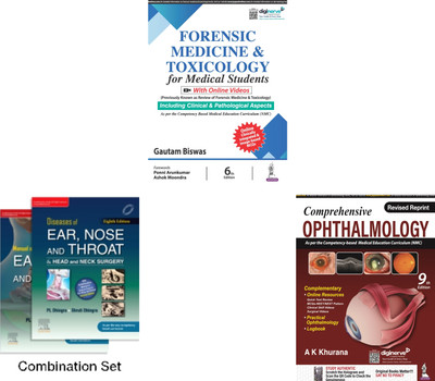 MBBS 3RD YEAR BOOK SET= Comprehensive Ophthalmology With Ophthalmology Logbook Plus Practical Ophthalmology + Diseases Of Ear, Nose & Throat And Head & Neck Surgery, 8e & Manual Of Clinical Cases In Ear, Nose And Throat, 2e + 
Forensic Medicine & Toxicology For Medical Students, [set Of 3 Books](Pap