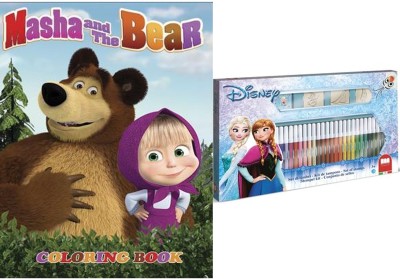 Bundle Of Multiprint Set Of Stamps And 36 Colouring Pens Kit Disney Frozen And Masha And The Bear - Friends Forever: Giant Book For Kids(Paperback, PANEL OF AUTHORS)