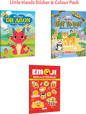 My First Dragon Sticker And Colour Fun, My First Dot To Dot Sticker & Colour Fun - Jungle And More :- Dragon Activity Pack, Jungle Sticker Colouring And Preschool Reward Fun | Combo Of 3 Books(Paperback, GOWOO)
