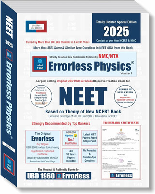 Errorless Physics Vol.-1 For NEET As Per NMC (Paperback+Smart E-Book)Updated New Edition 2025 (Only 1st-Volume Separate) Original Errorless Self Scorer Book With Trademark Certificate(Paperback, UBD NEET EXPERT TEAM) Errorless Physics Vol.-1 For NEET As Per NMC (Paperback+Smart E-Book)Updated New Edition 2025 (Only 1st-Volume Separate) Original Errorless Self Scorer Book With Trademark Certificate(Paperback, UBD NEET EXPERT TEAM)