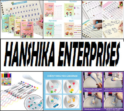 HANSHIKA ENTERPRISES BUY 1PCS Magic Practice Copybook, (4 Book + 10 Refill ) Number Book For Preschoolers With Pen, Magic Calligraphy Copybook Set Reusable Writing Tool Simply Hand Lettering Stationery GET FREE Magical Water Painting Pen, Doodle Water Floating Pens, Whiteboard Marker Pen, Magic Floa