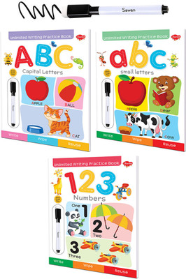 Reusable Wipe And Clean Book | Pack Of 3 - Abc Small Letters, ABC Capital Letters & 123 Numbers | By Sawan(Paperback, Sawan)