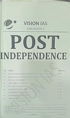 Vision IAS Post Independence Study Material, Comprehensive Notes On Nation Building And Consolidation(STAPLE BOUND, VISION IAS)