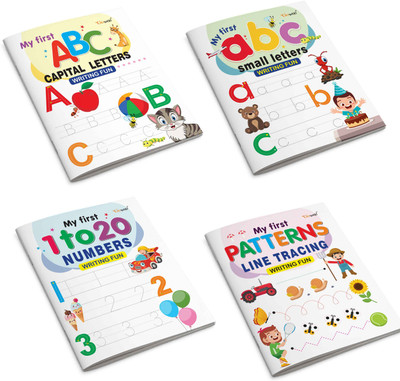 My First Capital Letters ABC, Small Letters Abc, Numbers 1-20 And Line Tracing Patterns Writing Fun : Preschool Educational Writing Tools, Early Learning Book For Kids | Combo Of 4 Writing Books(Paperback, GOWOO)