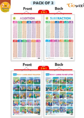 Gift Pack Of 2 | 2 IN 1 ADDITION AND SUBTRACTION And 2 IN 1 BENNY LEARNS ABOUT POLLUTION AND BENNY LEARNS NOT TO LITTER Charts | Wall Posters For Room Decor High Quality Paper Print With Hard Lamination (20 Inch X 30 Inch, Rolled)(Hardcover, Sahil)