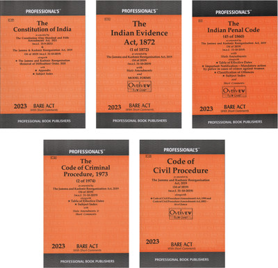 Combo Of 5 Books The Constitution Of India , The Indian Penal Code ,The Evidence Act 1872, The Code Of Criminal Procedure 1973, The Code Of Civil Procedure 1908 Bare Act With State Amendments And Short Comments (Paperback In English By Professional)(Paperback, Professional's) Combo Of 5 Books The Constitution Of India , The Indian Penal Code ,The Evidence Act 1872, The Code Of Criminal Procedure 1973, The Code Of Civil Procedure 1908 Bare Act With State Amendments And Short Comments (Paperback In English By Professional)(Paperback, Professional's)