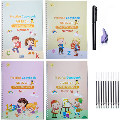Magic Calligraphy Copybook Set Practical Reusable Writing Tool Simple Hand Lettering (4 Books + 1 Pen + 5 Refill)(Hardcover, china)
