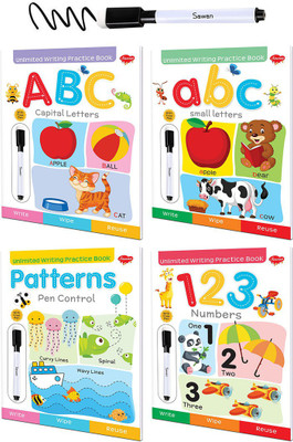 Sawan Present Unlimited Writing Practice Book | Pack Of 4 - Abc Small Letters, ABC Capital Letters, 123 Numbers & Patterns Pen Control(Paperback, Sawan)