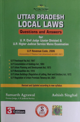 Samarth Agrawal (3rd Edition) Uttar Pradesh Local Laws :- Questions & Answers For U.P Civil Judge (Junior Division) & U.P Higher Judicial Service Mains Examination(Paperback, Samarth Agrawal, Ashish Singhal) Samarth Agrawal (3rd Edition) Uttar Pradesh Local Laws :- Questions & Answers For U.P Civil Judge (Junior Division) & U.P Higher Judicial Service Mains Examination(Paperback, Samarth Agrawal, Ashish Singhal)