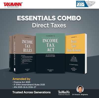 Taxmann's ESSENTIALS COMBO For Direct Taxes—Income Tax Act, Income Tax Rules & Direct Taxes Ready Reckoner | Finance Act 2025 | IT (Fifth Amdt.) Rules 2025 | AYs 2025-26 & 2026-27 | Set Of 3 Books(Paperback, Taxmann, Dr. Vinod K. Singhania) Taxmann's ESSENTIALS COMBO For Direct Taxes—Income Tax Act, Income Tax Rules & Direct Taxes Ready Reckoner | Finance Act 2025 | IT (Fifth Amdt.) Rules 2025 | AYs 2025-26 & 2026-27 | Set Of 3 Books(Paperback, Taxmann, Dr. Vinod K. Singhania)