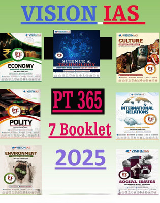 Vision IAS PT365 (Prelims 2025) Complete Set – Polity, Economy, Environment, Culture, International Relations, Social Issues & Science & Tech | 7 Booklets | English Medium | Black & White(Paperback, Vision IAS)