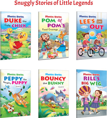 Phonics Stories Level-1: Peppy The Naughty Puppy, Duke The Cute Chick, Pom Pom's Food Cravings And More :- Kids Phonics Reader Set, Simple Story Collection, Early Reading Fun | Set Of 6 Books(Paperback, GOWOO)