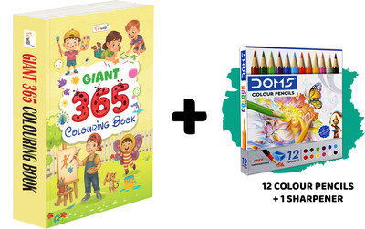 GIANT - 365 Colouring Book And 12 Colour Pencils + 1 Sharpener :- Imagination Booster Colouring Book, Skill Building Art Set, Yearlong Colouring Book For Children, Early Learners Colouring Set(Paperback, GOWOO)