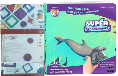 Combo Holo Toyz Super Sea Creatures Augmented Reality Interactive Book Fun Learning -(Pack Of 1) (Multicolor) And Playmags 28-Piece Dome Accessories Set - 3D Clear Color Genuine Magnetic Tile(Hardbound, PANEL OF AUTHORS)