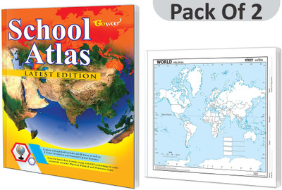 SCHOOL ATLAS LATEST EDITION (ENGLISH) - ART PAPER And SMALL - 100 WORLD POLITICAL OUTLINE MAP FOR SCHOOL I Combo Of 2 Charts I Students Best Geography Companion(Paperback, GOWOO)