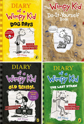 Set Of 4 (Four) Books Of Diary Of A Wimpy Kid : Dog Days, Do It Yourself Book, Old School, The Last Straw(Paperback, Jeff Kinney)