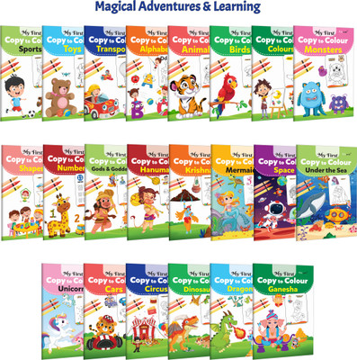 My First Copy To Colour - Alphabet, Animals, Birds, Colours And More :- Preschool Mythology Colouring, Fantasy & Learning Workbook, Kids Creative Fun | Pack Of 22 Books(Paperback, GOWOO)