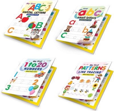 My First Capital Letters ABC, Small Letters Abc, Numbers 1-20 And Line Tracing Patterns Writing Fun : Preschool Educational Writing Book, Early Learners Writing Book | Combo Of 4 Writing Books(Paperback, GOWOO)