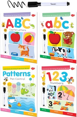 Sawan Present My First Reusable Wipe And Clean Writing Practice Book | Pack Of 4 - Abc Small Letters, ABC Capital Letters, 123 Numbers & Patterns Pen Control(Paperback, Sawan)