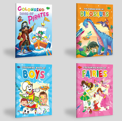 Colouring Book of Pirates, Dinosaurs, Boys and Fairies for kids : Kids colouring book, Kid's fun colouring book, Toddlers colouring fun | Pack of 4 colouring book(Paperback, SAWAN)