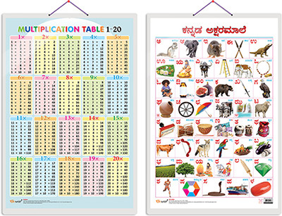 Gift Pack Of 2 Multiplication Table 1-20 And Kannada Alphabet Charts | Wall Posters For Room Decor High Quality Paper Print With Hard Lamination (20 Inch X 30 Inch, Rolled)(Hardcover, Sahil)